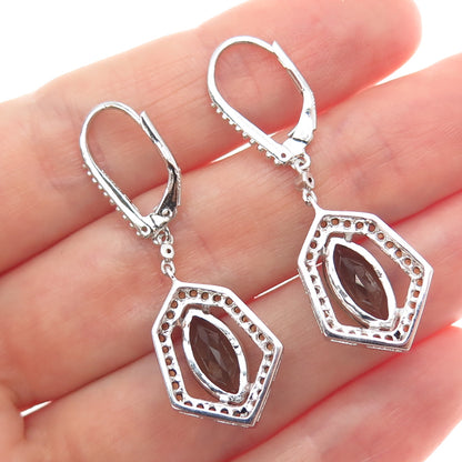 925 Sterling Silver Real Smoky Quartz & Yellow Topaz Dangle Earrings