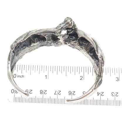 925 Sterling Silver Vintage Hippo Modernist Oxidized Adjustable Bracelet 6.25"