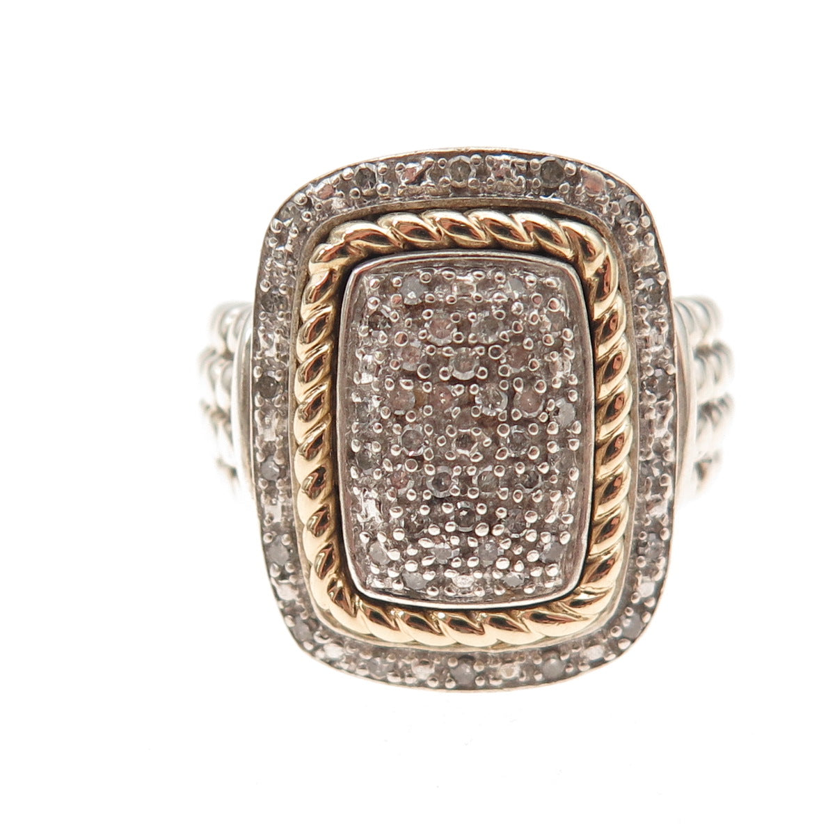 Town & Country 925 Sterling Silver 14K Gold Real Round-Cut Diamond Ring Size 7