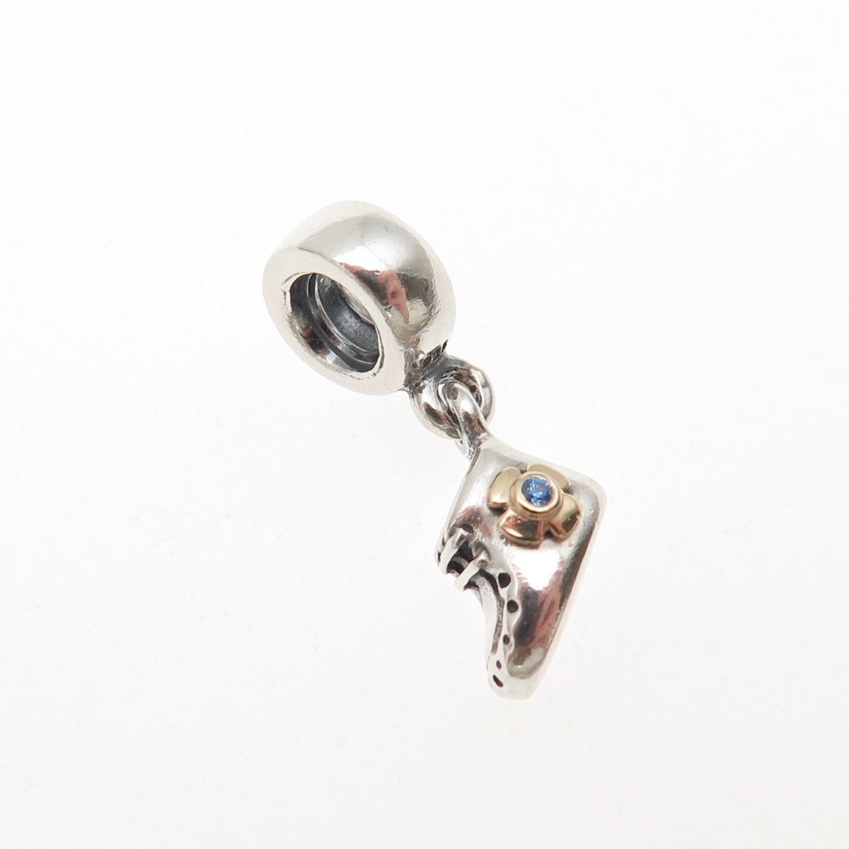 Pandora 925 Sterling Silver & Gold Blue C Z Baby Boy Shoe Dangle Charm