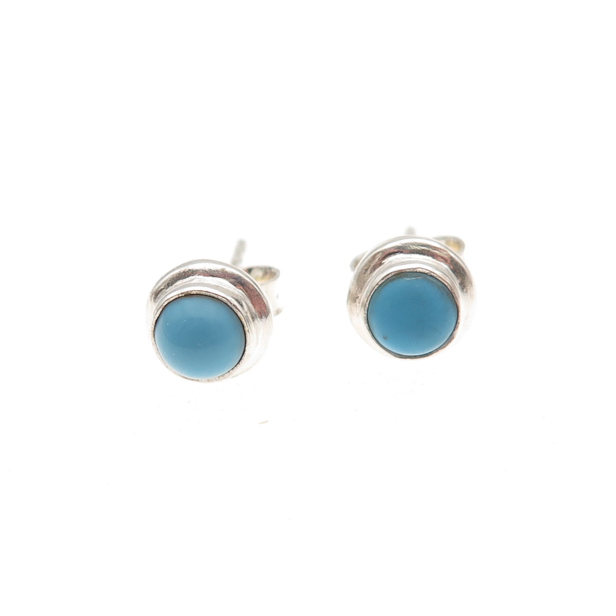 925 Sterling Silver Vintage Real Turquoise Stud Earrings