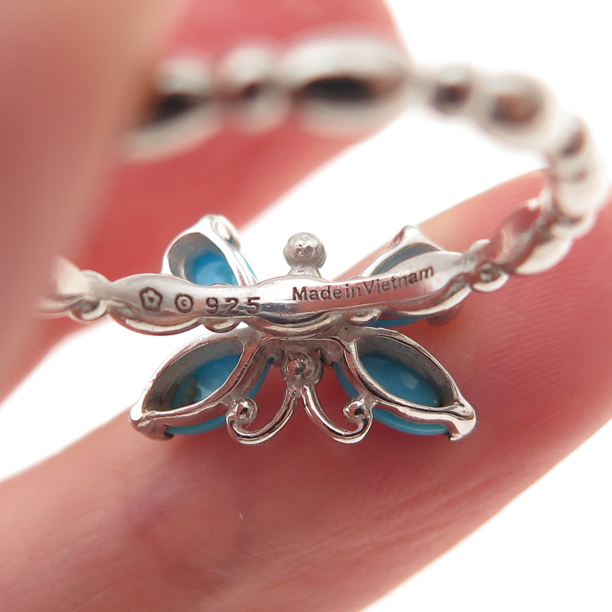 925 Sterling Silver Real Sleeping Beauty Turquoise Butterfly Ring Size 8