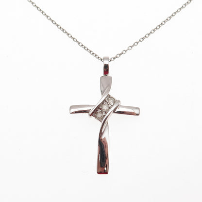 Charles Winston 925 Sterling Silver Real Diamond Cross Cable Chain Necklace 18"