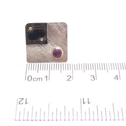 VICTOR ALFARO 14K Gold 925 Sterling Silver Vintage Real Ruby Modernist Lapel Pin