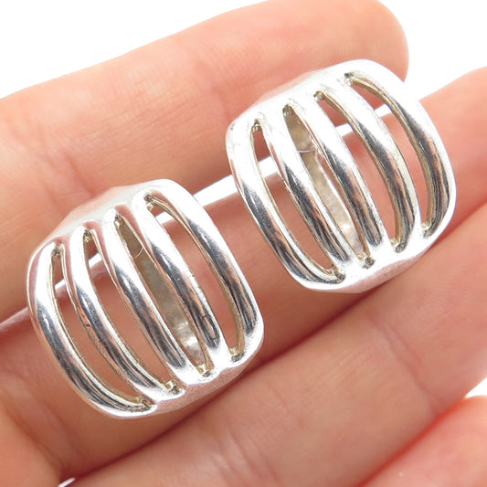 925 Sterling Silver Vintage Modernist Ribbed Screw Back Earrings