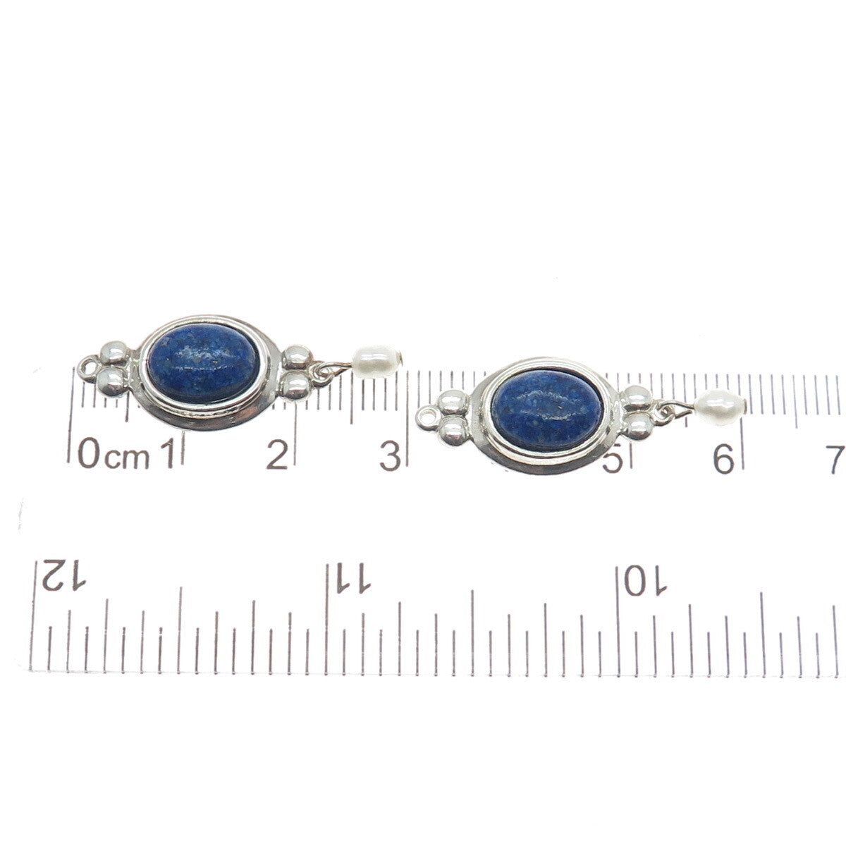 COLEMAN CO. 925 Sterling Silver Vintage Real Lapis Inlay & Pearl Jacket Earrings