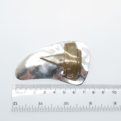 925 Sterling Silver 2-Tone Vintage Modernist Pin Brooch