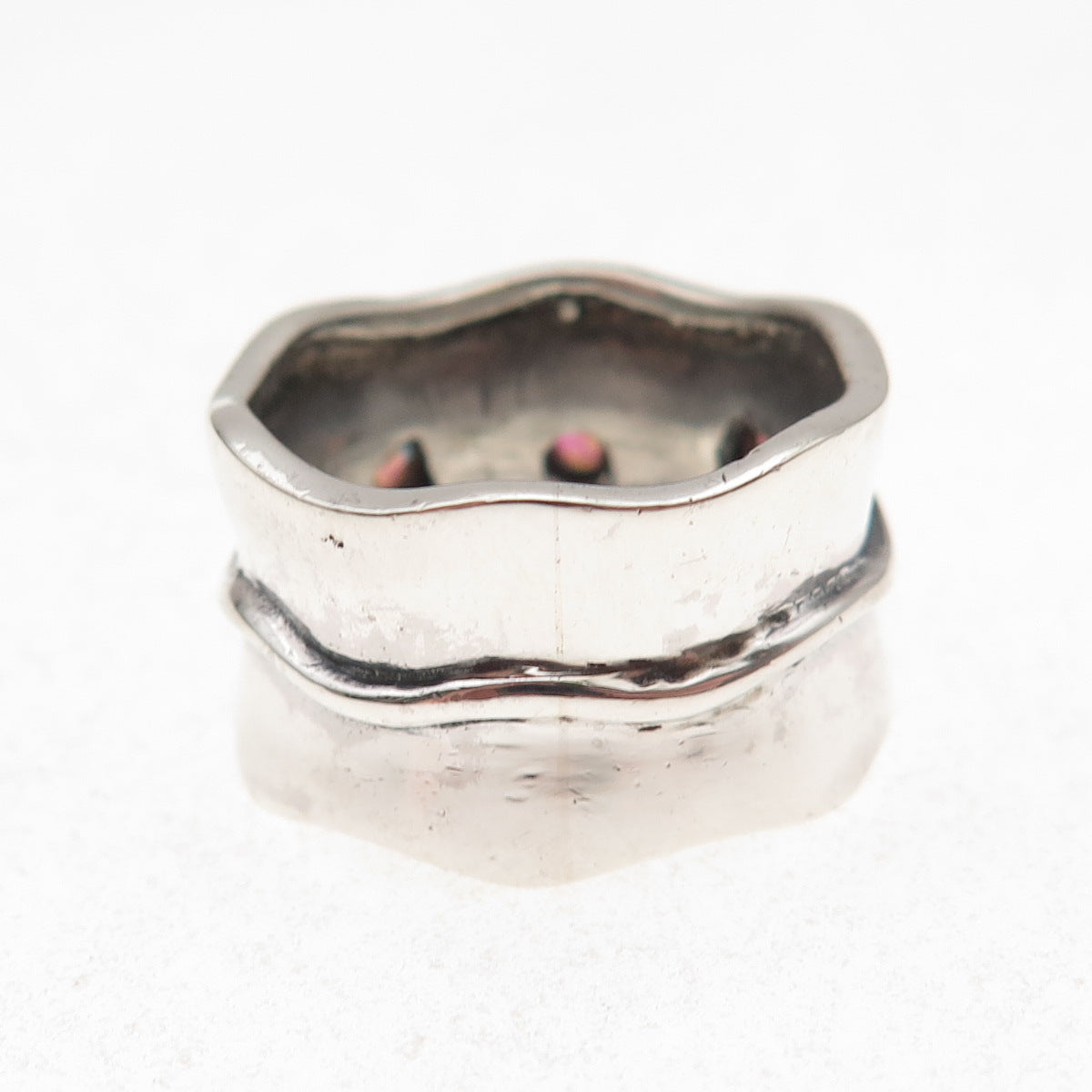 925 Sterling Silver Vintage Real Opal Hamsa Amulet Oxidized Ring Size 7.75