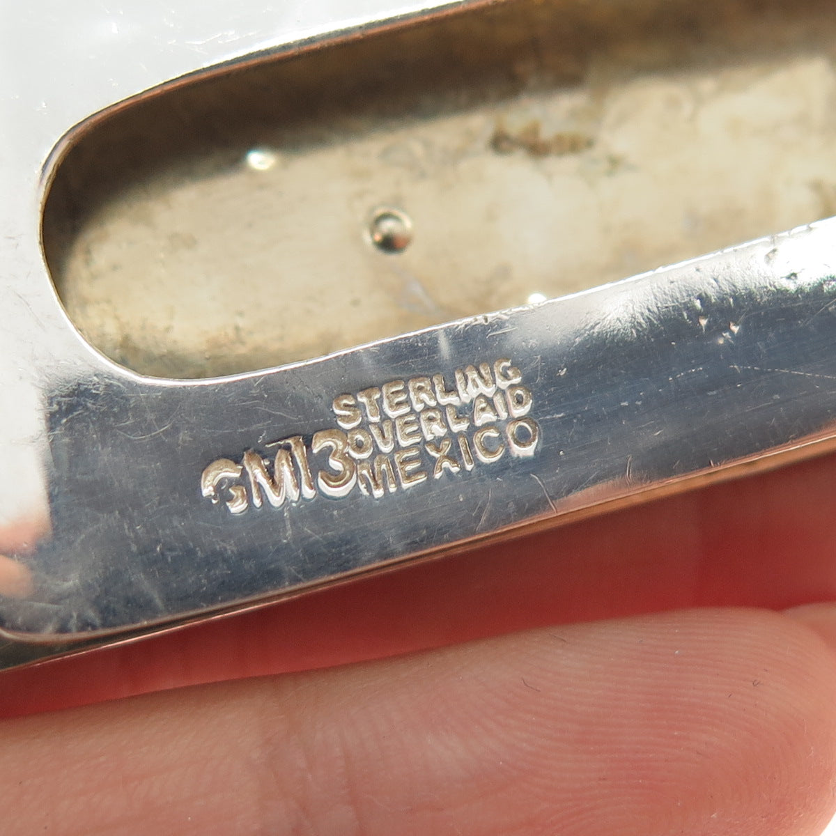 925 Sterling Silver Overlaid Vintage Mexico Blue Rhinestone Modernist Money Clip