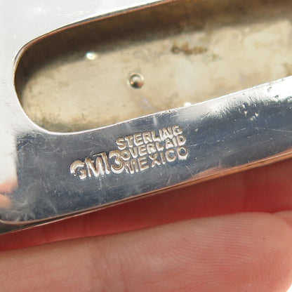 925 Sterling Silver Overlaid Vintage Mexico Blue Rhinestone Modernist Money Clip