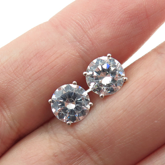 925 Sterling Silver Round-Cut C Z Stud Earrings