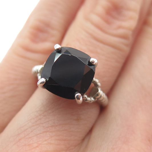 TGGC 925 Sterling Silver Vintage Checkered Black Spinel Twisted Ring Size 5.25