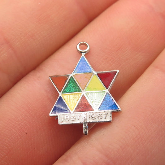 925 Sterling Silver Vintage BMCo Colorful Enamel Charm Pendant