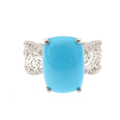 Chuck Clemency 925 Sterling Silver Real Turquoise & White Topaz Ring Size 8.25