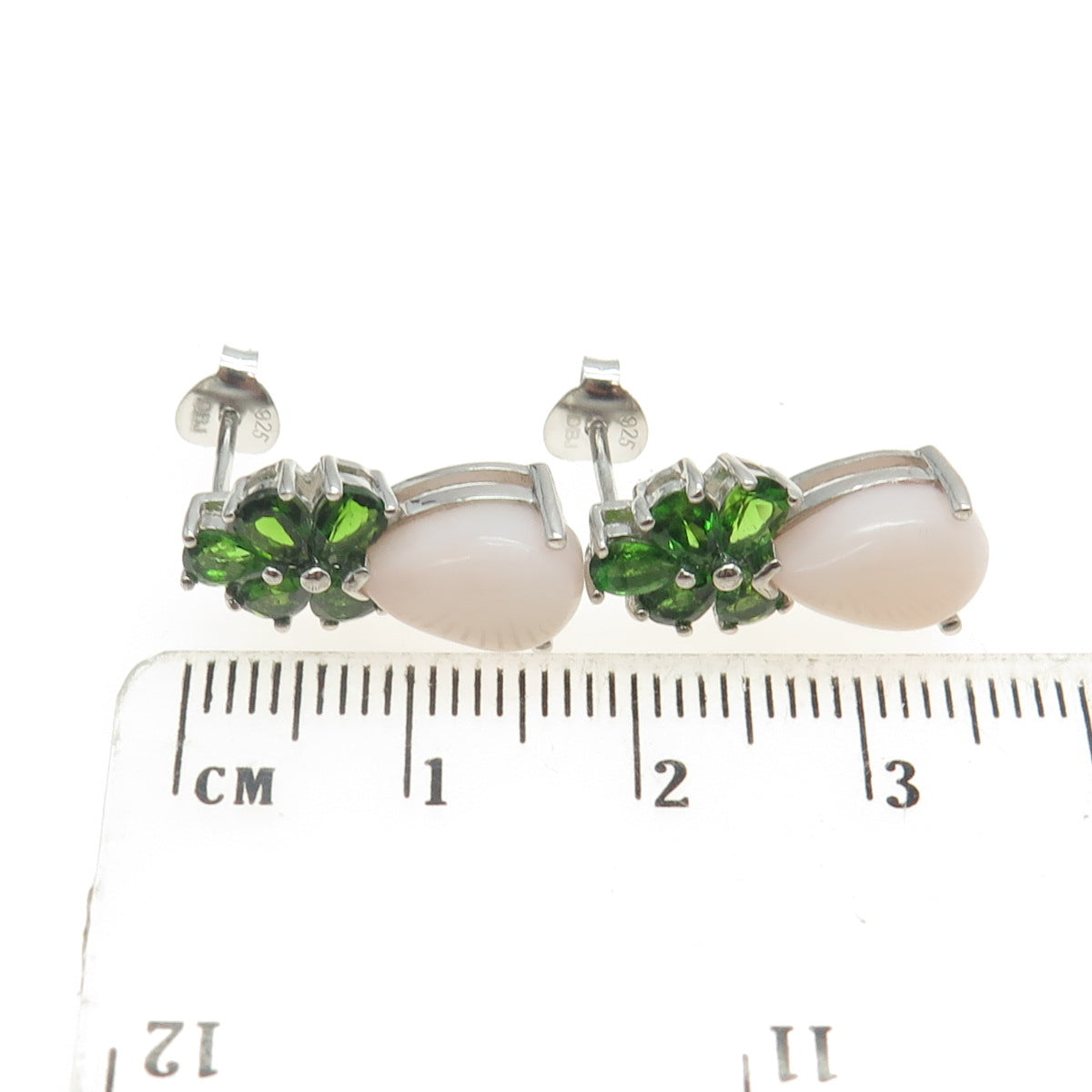 925 Sterling Silver Real Rose Quartz & Peridot Gemstone Dangle Earrings