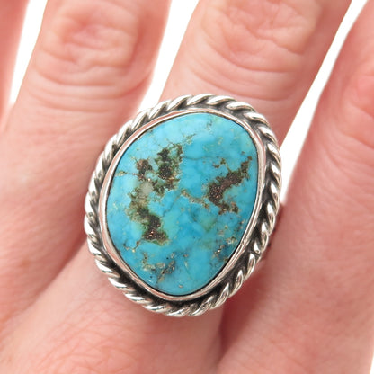 Old Pawn Sterling Silver Vintage Southwestern Turquoise Tribal Ring Size 12.5