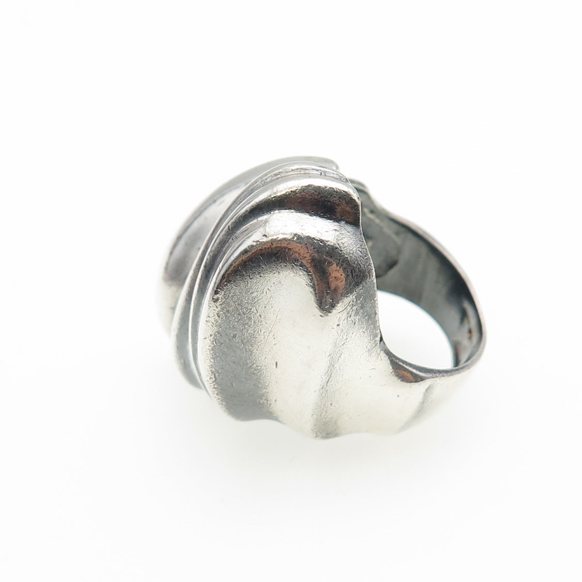 925 Sterling Silver Vintage Modernist Wavy Dome Oxidized Ring Size 6.5