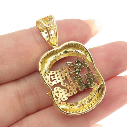 925 Sterling Silver Gold Plated C Z "Money Hungry" Mouth Pendant