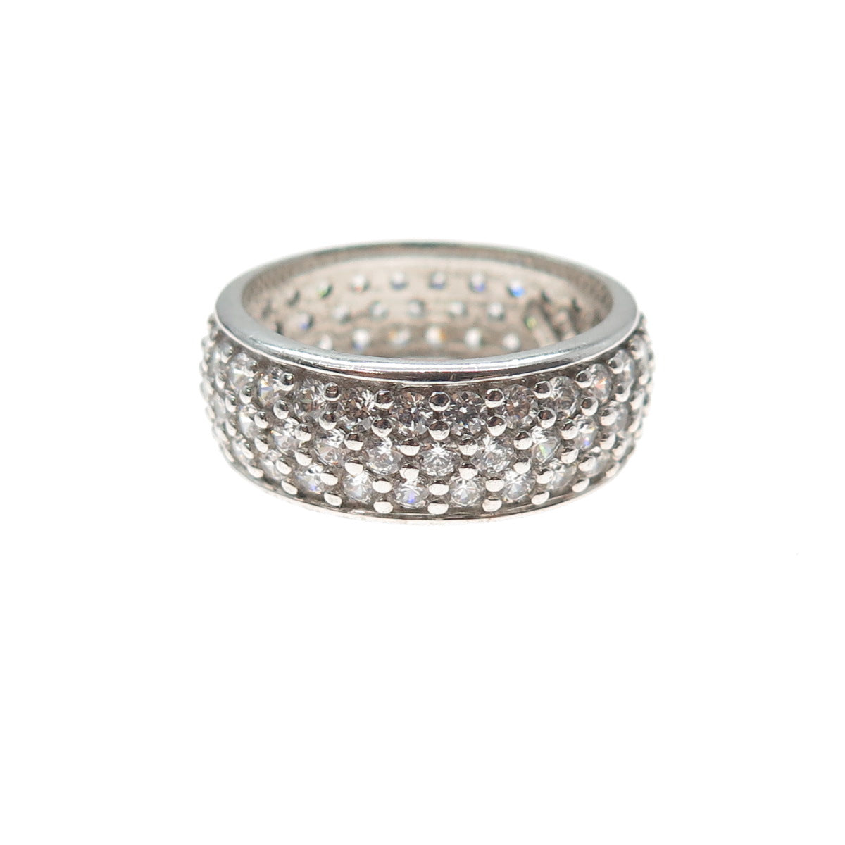 925 Sterling Silver Round-Cut C Z Band Ring Size 8.25