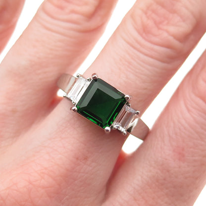 925 Sterling Silver Real Chrome Diopside & C Z Ring Size 10