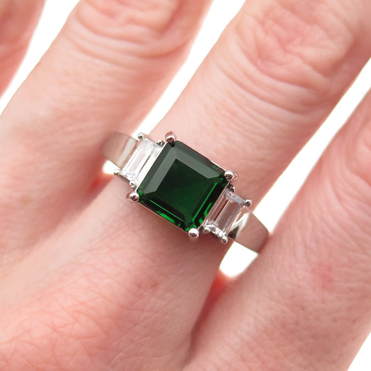 925 Sterling Silver Real Chrome Diopside & C Z Ring Size 10