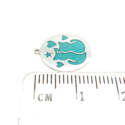 Tokemoti Sterling Silver Turquoise Enamel Cat & Dog Round Tag Minimalist Pendant