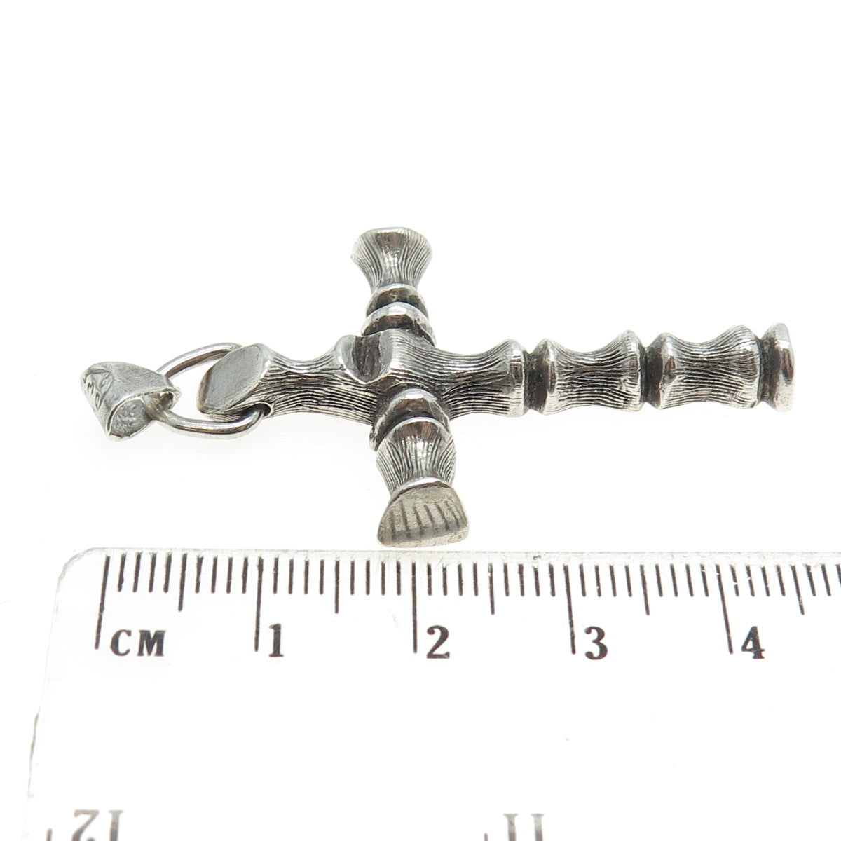 925 Sterling Silver Vintage Mexico Bamboo Cross Pendant