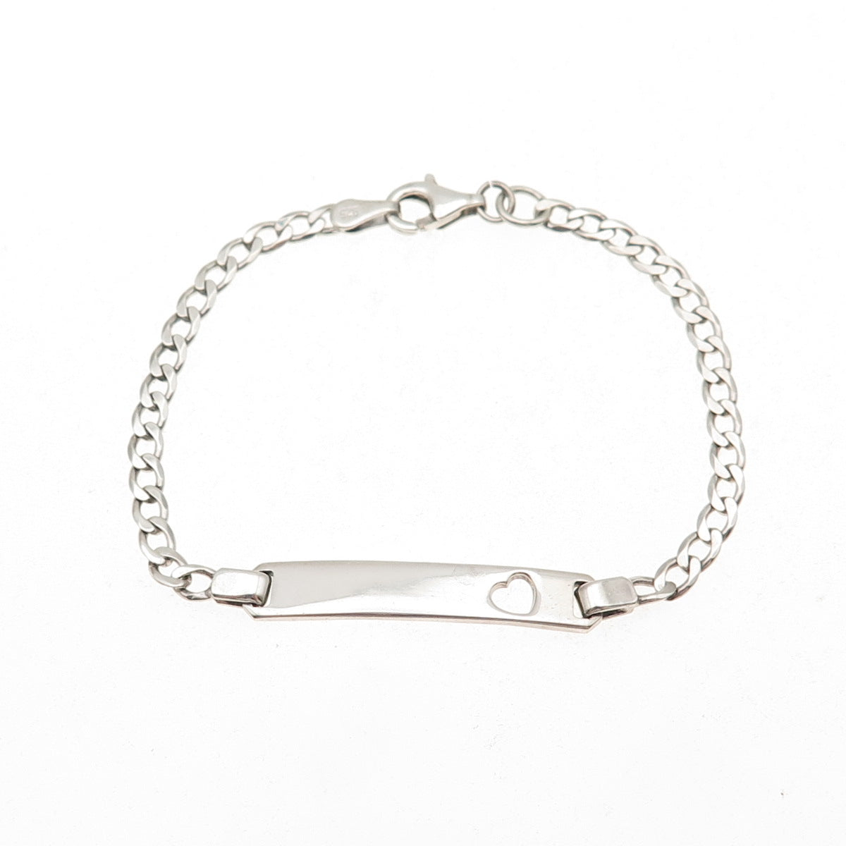925 Sterling Silver Vintage Italy Heart Curb Link ID Bracelet 5.75"
