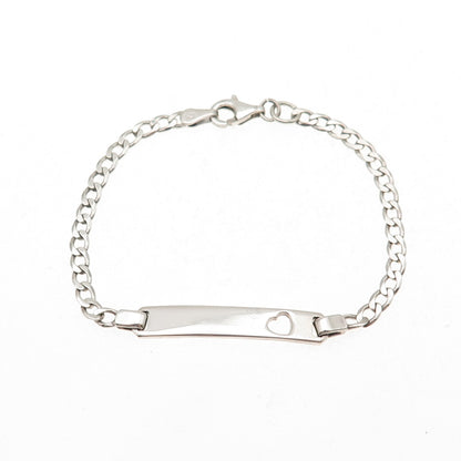 925 Sterling Silver Vintage Italy Heart Curb Link ID Bracelet 5.75"