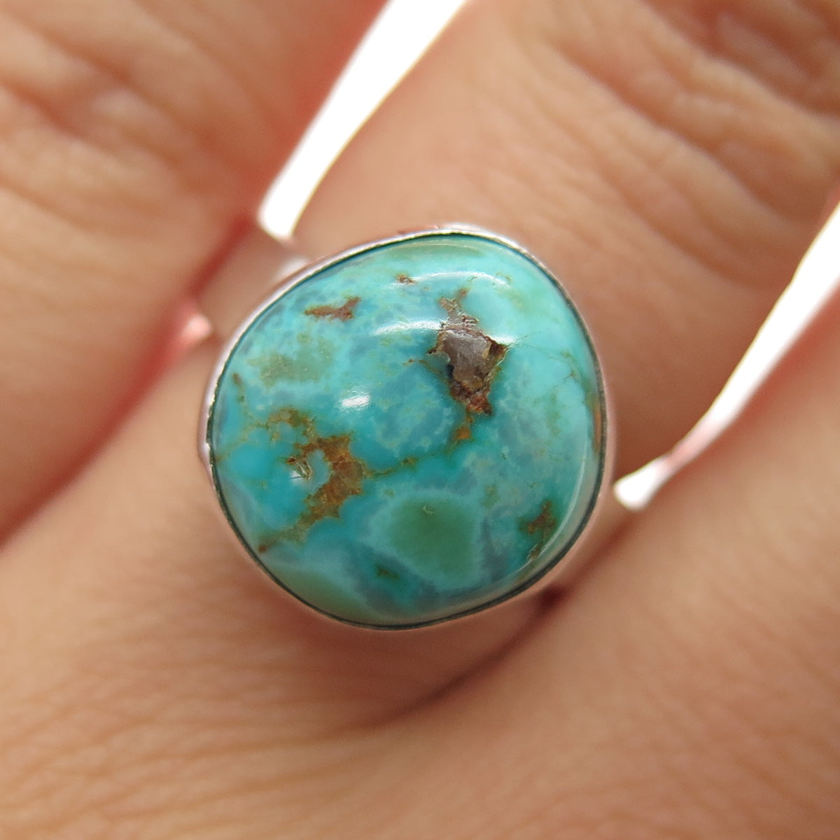 Old Pawn Sterling Silver Vintage Southwestern Kingman Turquoise Ring Size 6.75