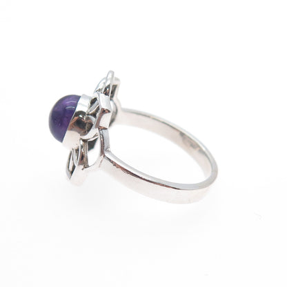925 Sterling Silver Vintage Real Amethyst Flower Ring Size 7