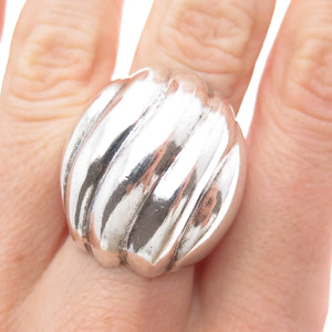 925 Sterling Silver Vintage Mexico Modernist Ribbed Dome Ring Size 7.5