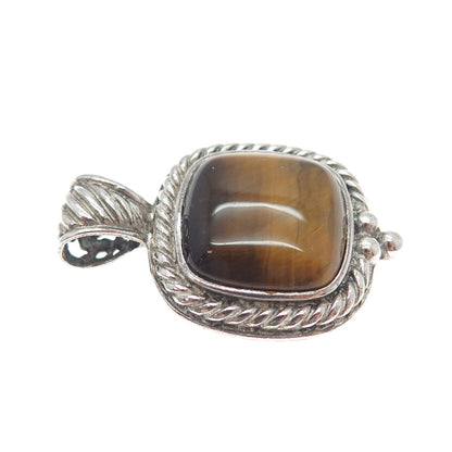 GSJ GOLD STONE 925 Sterling Silver Vintage Real Tiger Eye Oxidized Pendant