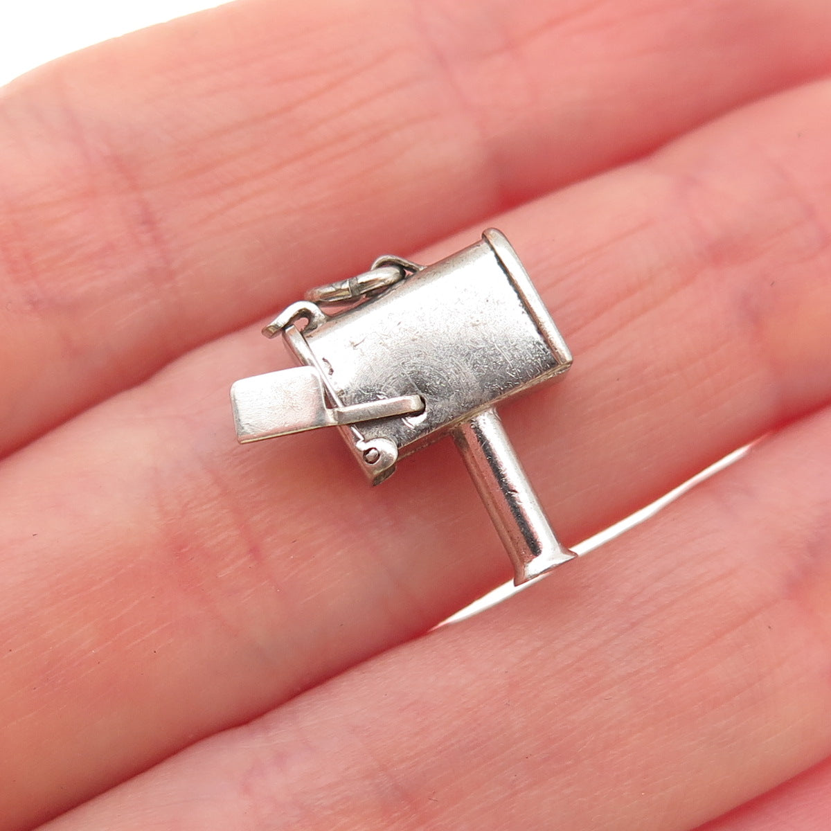 925 Sterling Silver Antique Art Deco Mailbox 3D Mini Open Charm Pendant