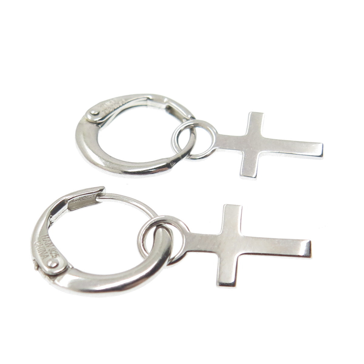 HAN 925 Sterling Silver Cross Charm Hoop Earrings