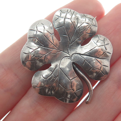 J. SVIN 925 Sterling Silver Antique Clover for Good Luck Oxidized Pin Brooch