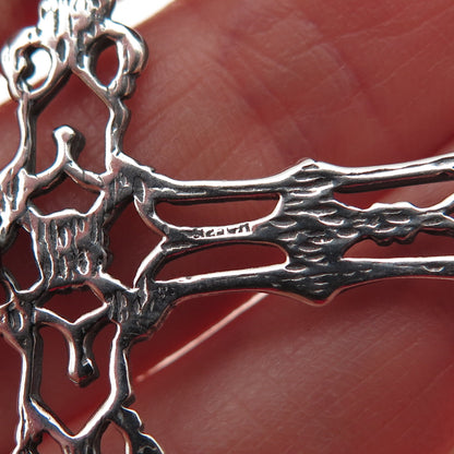925 Sterling Silver Vintage Fleur de Lis Cross Oxidized Slide Pendant
