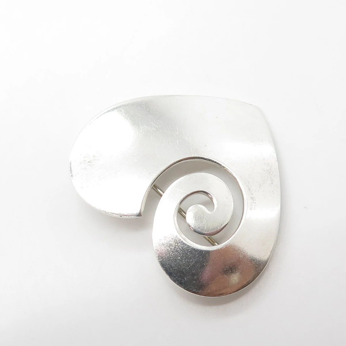 925 Sterling Silver Vintage Heart Swirl Pin Brooch