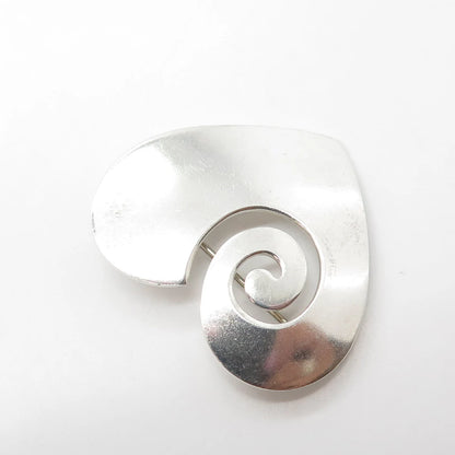925 Sterling Silver Vintage Heart Swirl Pin Brooch