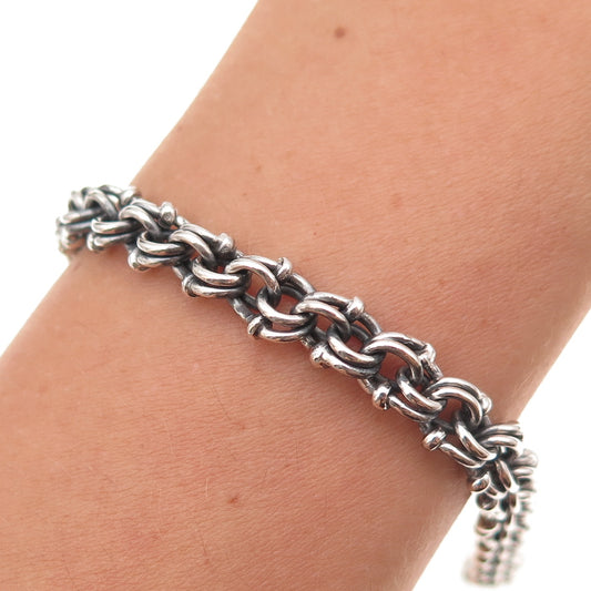 925 Sterling Silver Vintage Oxidized Double Bismark Link Bracelet 6.25"