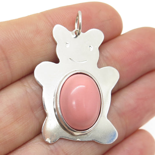 KESSARIS 925 Sterling Silver Vintage Real Angel Skin Coral Teddy Bear Pendant