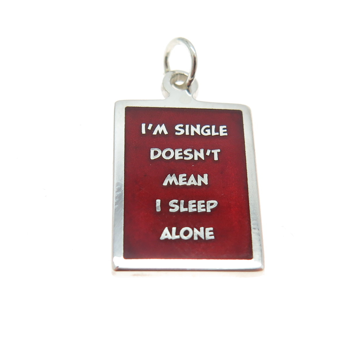 925 Sterling Silver Enamel "I'm Single Doesn't Mean I Sleep Alone" Charm Pendant