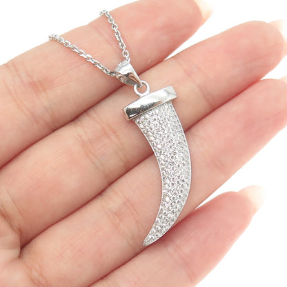 925 Sterling Silver Round-Cut C Z Horn Cable Chain Necklace 16"