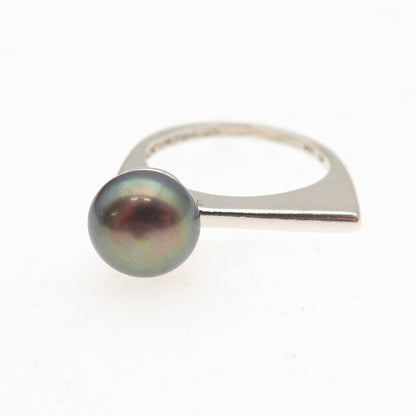 Shube 925 Sterling Silver Vintage Real Tahitian Pearl Modernist Ring Size 4.75