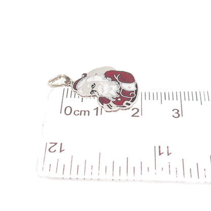 BEAU 925 Sterling Silver Vintage Enamel Santa Claus Mini Charm Pendant