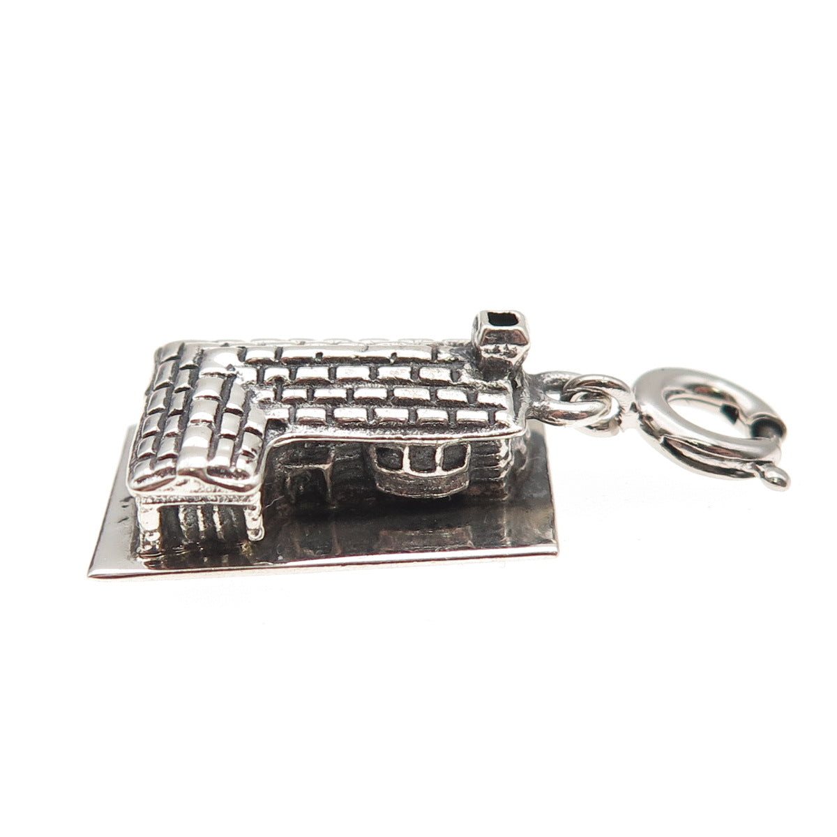 JewelArt 925 Sterling Silver Vintage Cabin Spring Ring 3D Charm Pendant