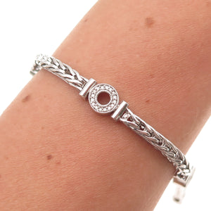 925 Sterling Silver Real Round-Cut Diamond Station Spiga Link Bracelet 7"