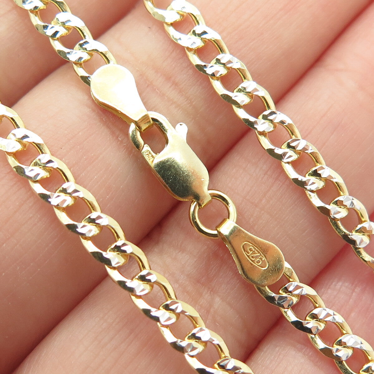P. LUX 925 Sterling Silver Gold Plated Italy Diamond-Cut Curb Chain Necklace 24"