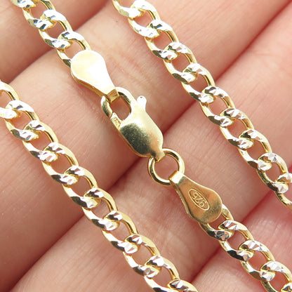 P. LUX 925 Sterling Silver Gold Plated Italy Diamond-Cut Curb Chain Necklace 24"