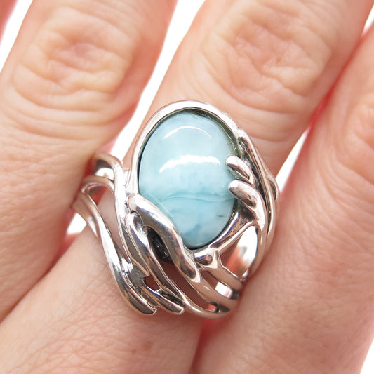 HAGIT GORALI 925 Sterling Silver Vintage Real Larimar Modernist Ring Size 8.5